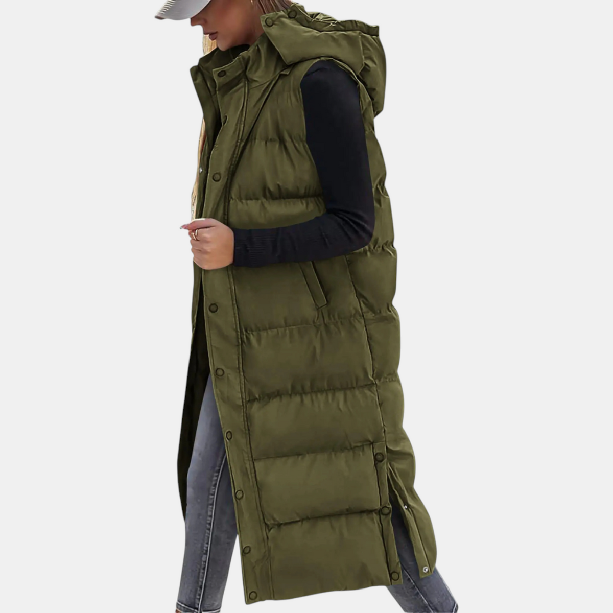Women's Maxi Quilted Vest with Hood