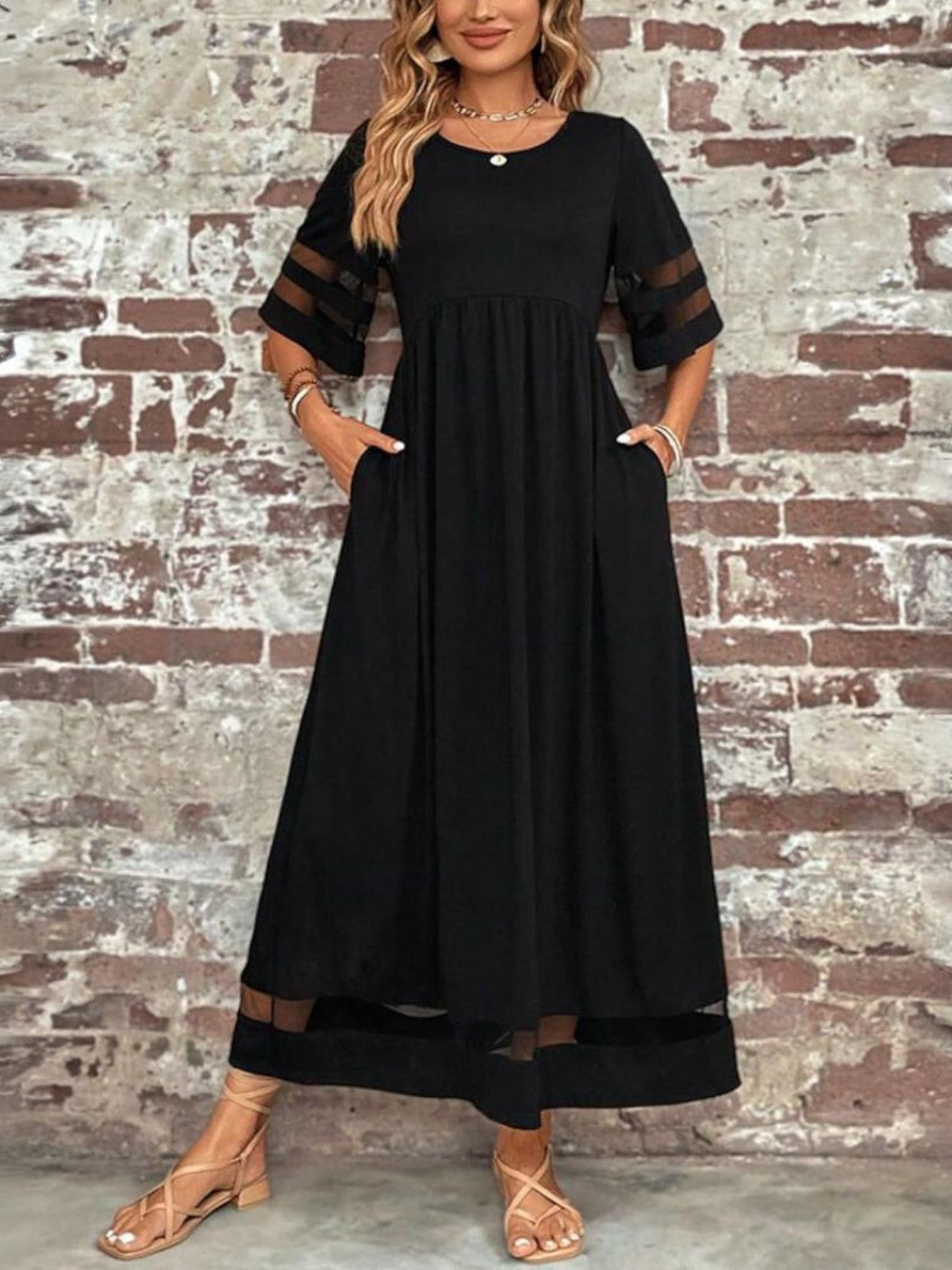 Elegant Sheer Panel Maxi Dress for Women