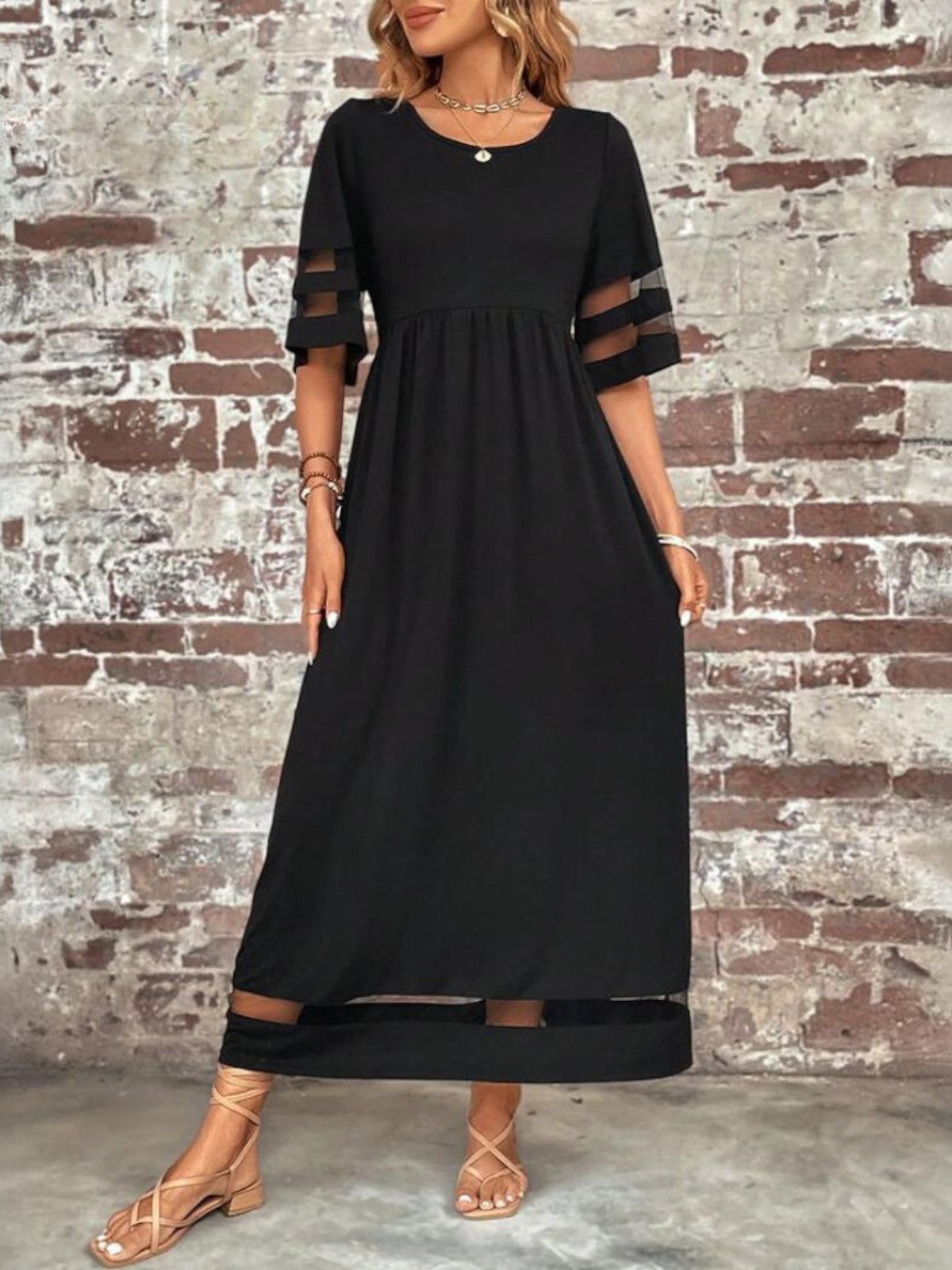 Elegant Sheer Panel Maxi Dress for Women