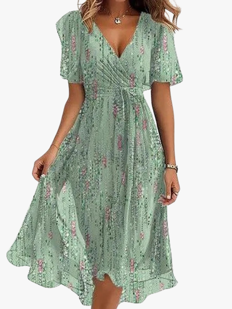 Women's Floral Flutter Sleeve Wrap Midi Dress