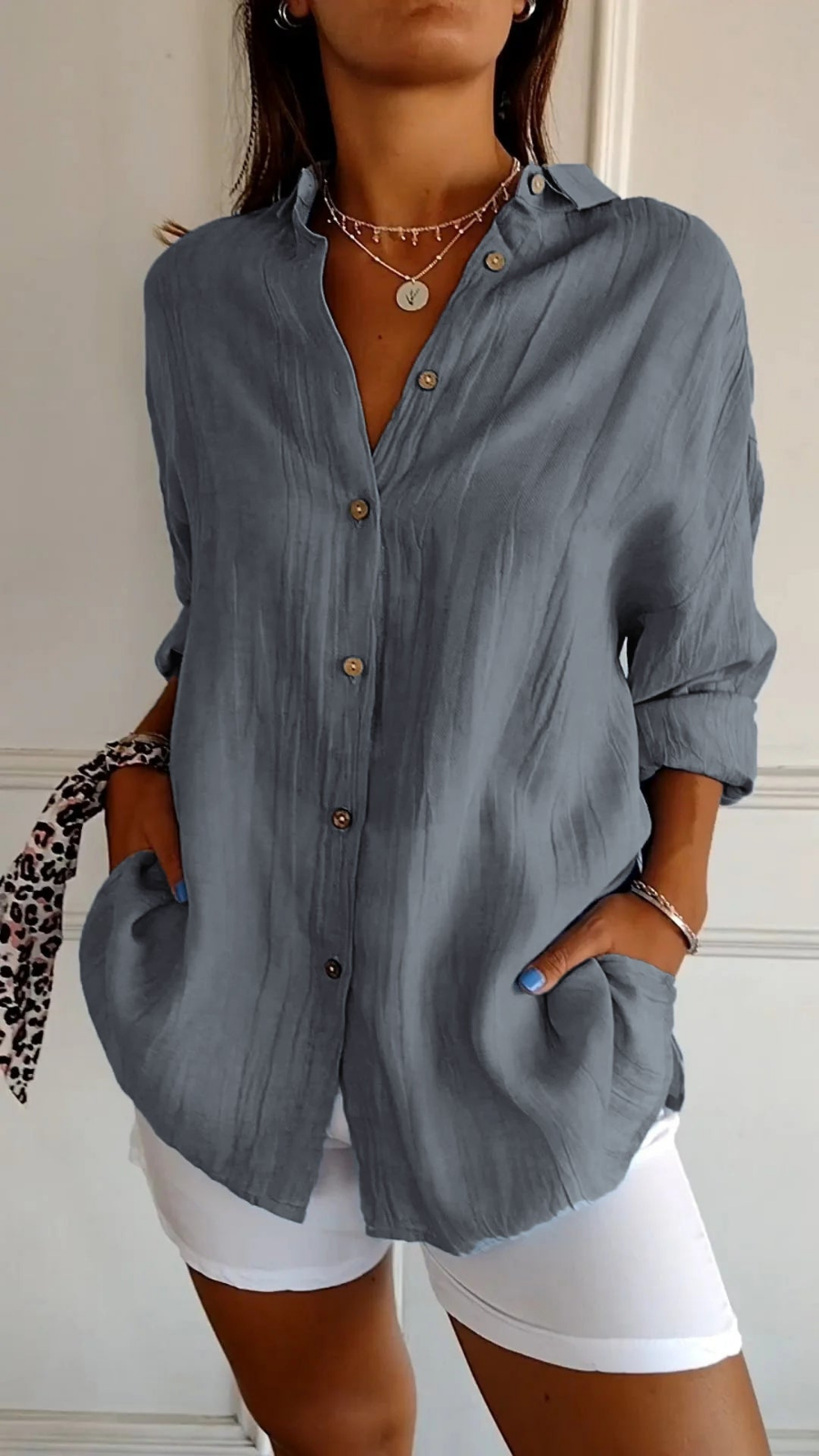 Women's Oversized Button-Down Collared Shirt with Relaxed Fit