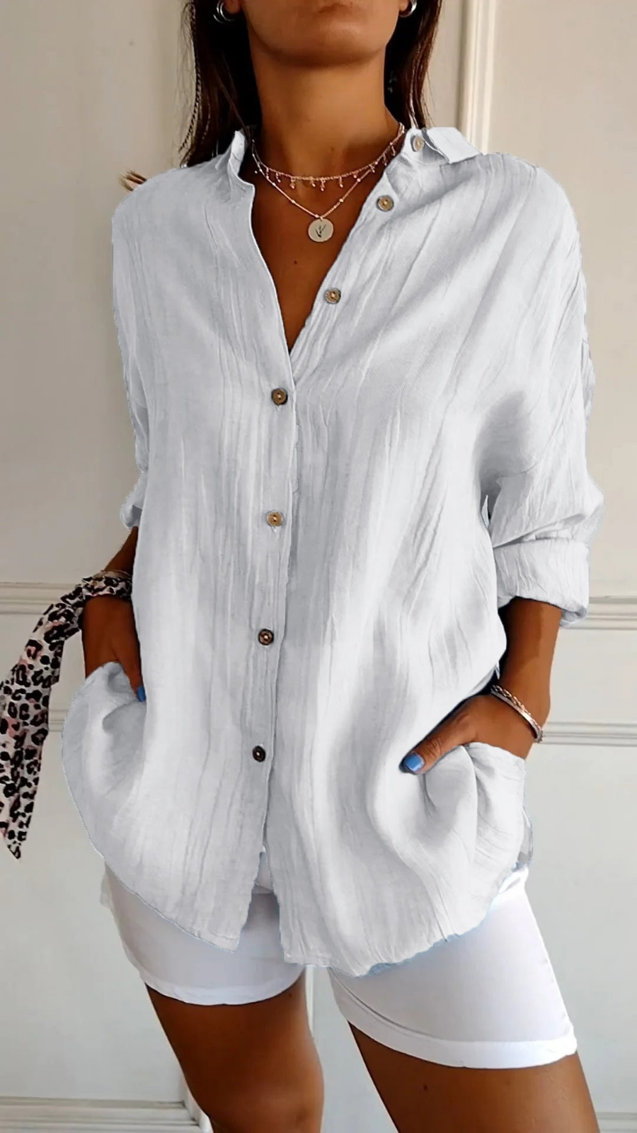 Women's Oversized Button-Down Collared Shirt with Relaxed Fit