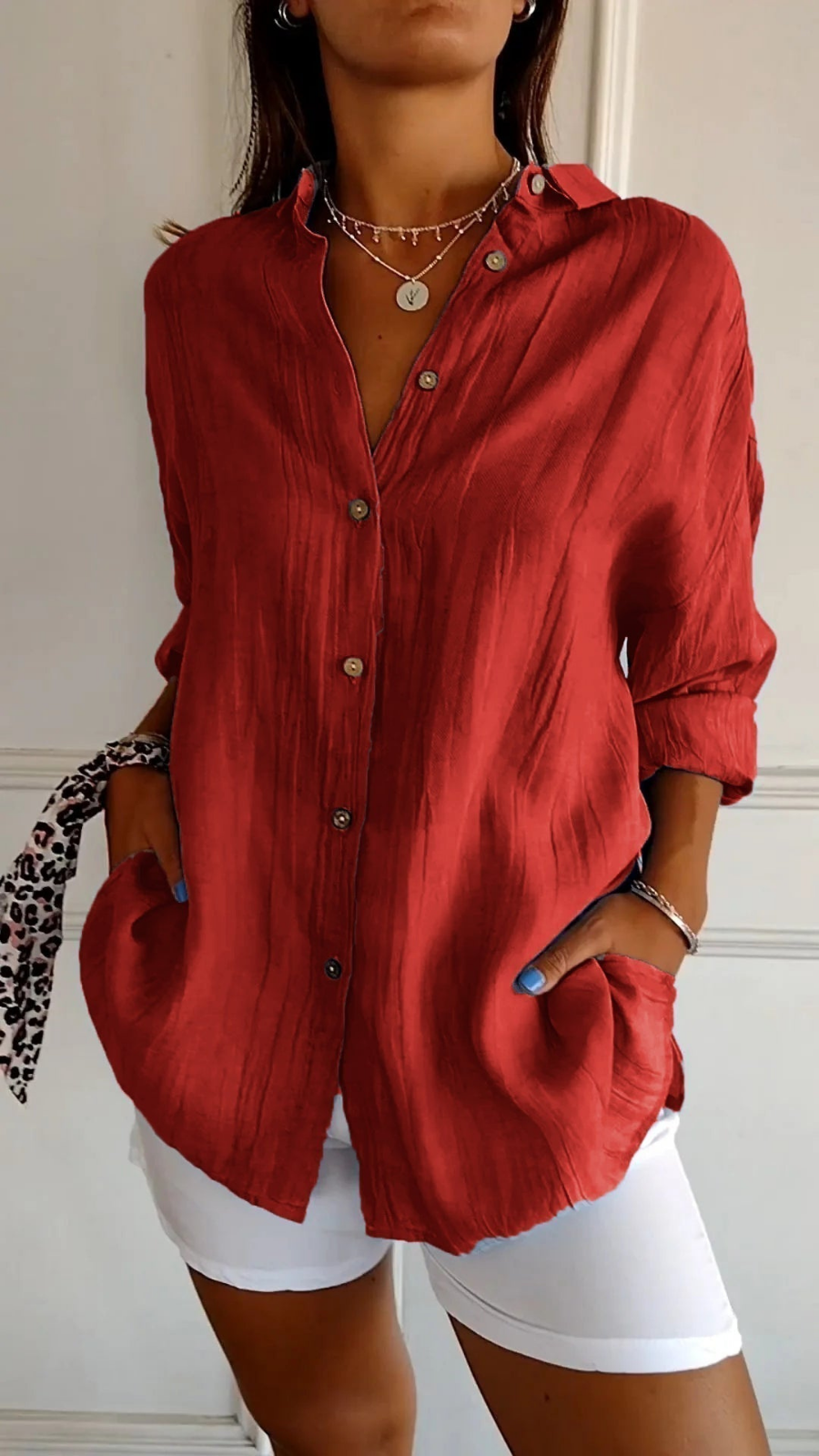 Women's Oversized Button-Down Collared Shirt with Relaxed Fit
