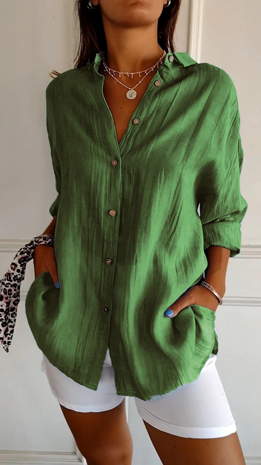 Women's Oversized Button-Down Collared Shirt with Relaxed Fit