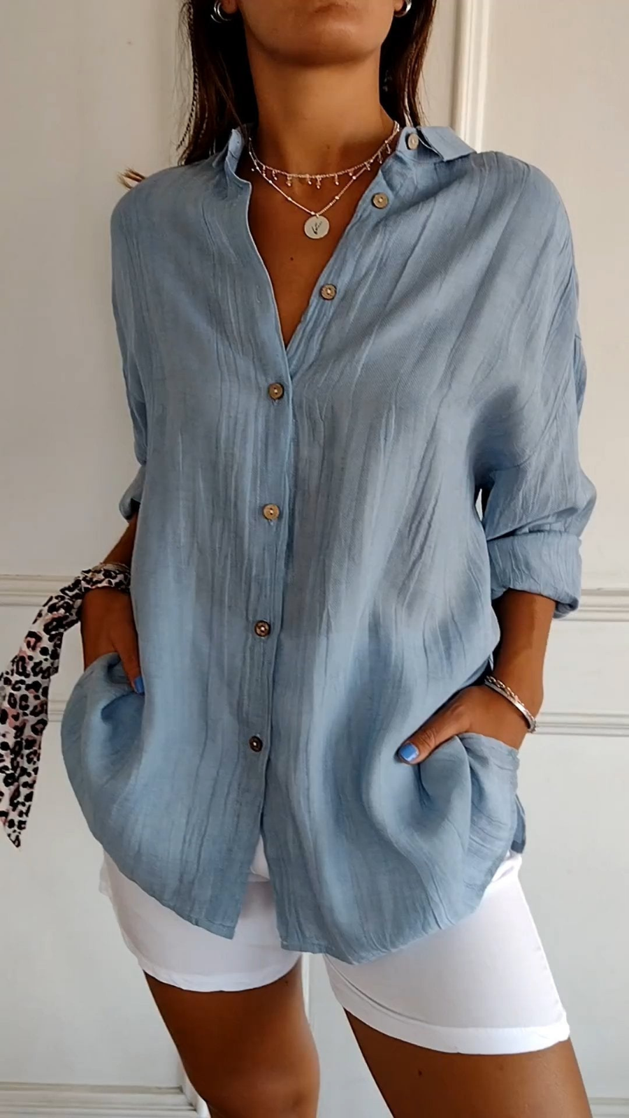 Women's Oversized Button-Down Collared Shirt with Relaxed Fit
