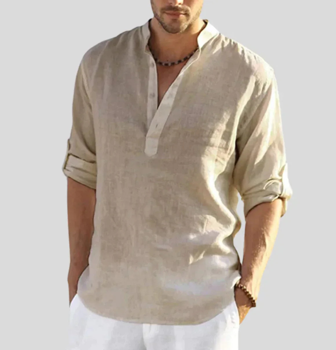 Stylish Collarless Men's Linen Shirt