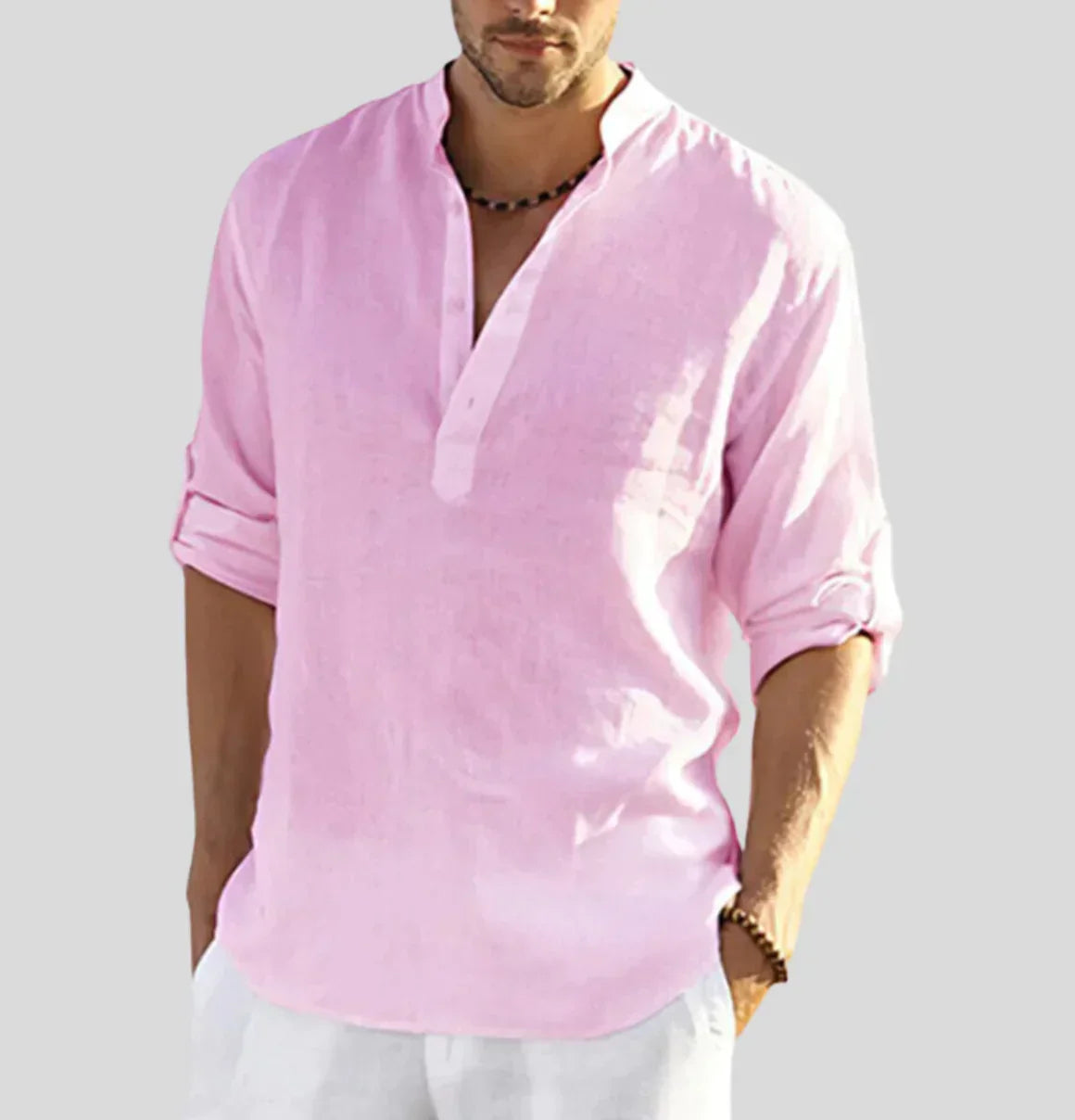 Stylish Collarless Men's Linen Shirt