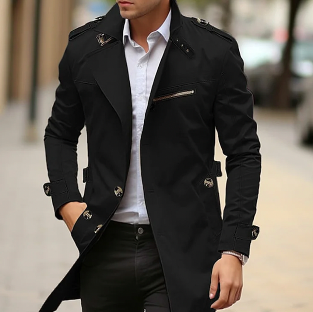 Men's Double-Breasted Longline Casual Trench Coat