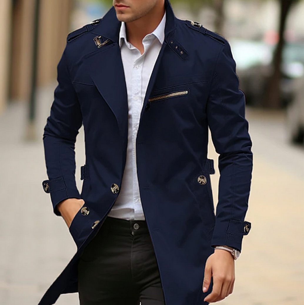 Men's Double-Breasted Longline Casual Trench Coat