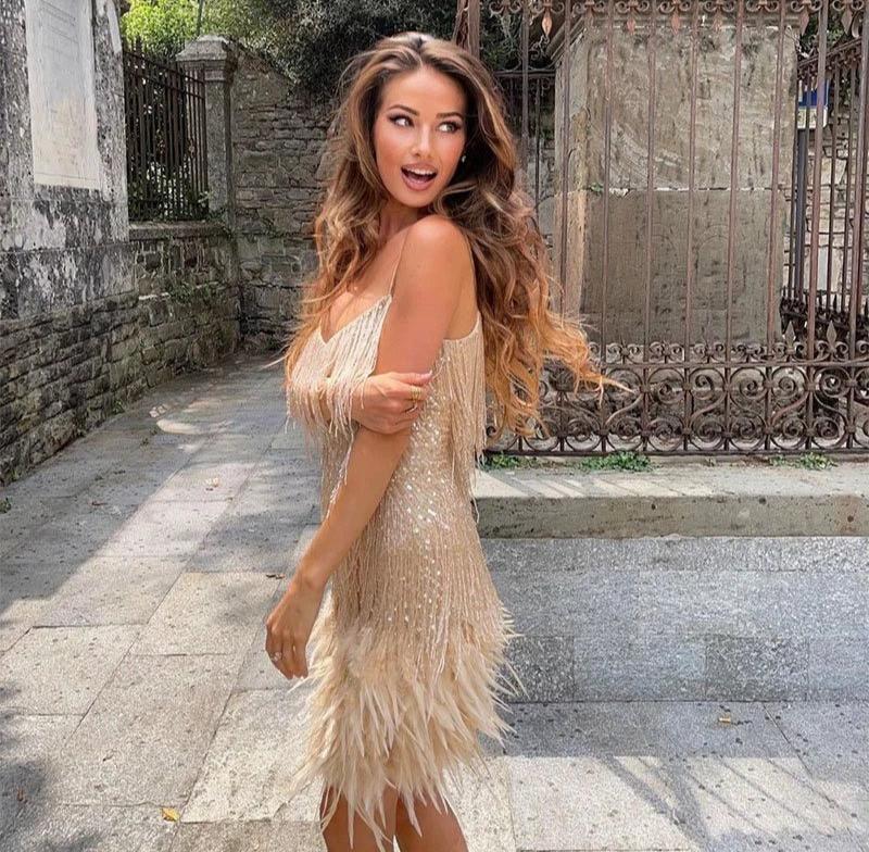 Feather Fringe Mini Cocktail Dress