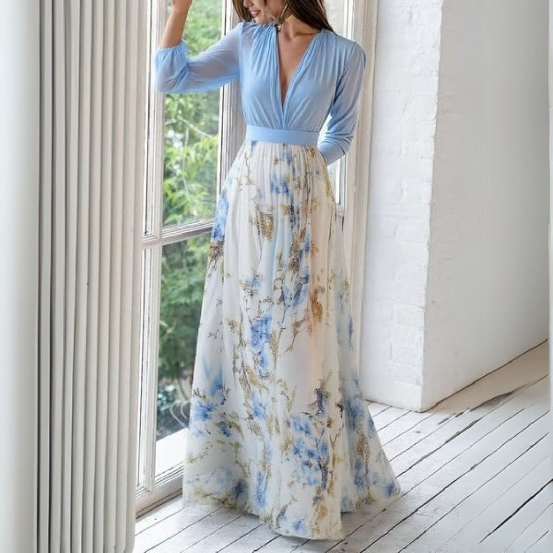 Women's Elegant Long Sleeve Floral Print Maxi Dress