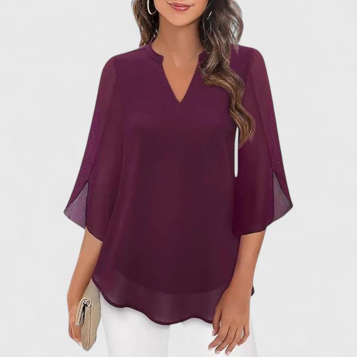 Women's V-Neck Blouse with Flutter Sleeves