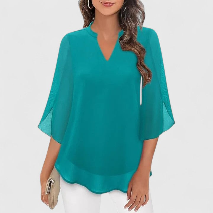 Women's V-Neck Blouse with Flutter Sleeves