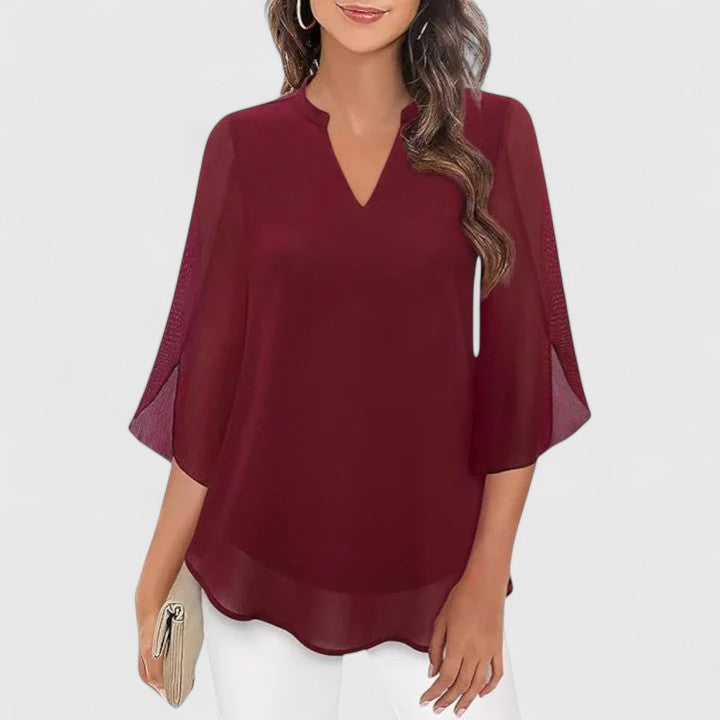 Women's V-Neck Blouse with Flutter Sleeves