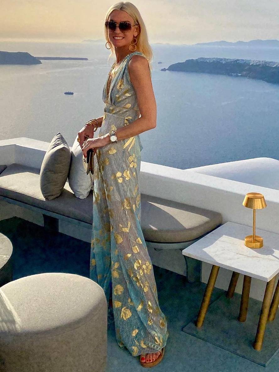 Women's Sleeveless Bronze Sequin V-Neck Evening Maxi Dress