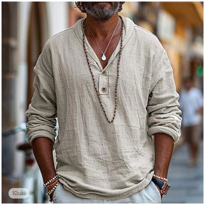 Men's Casual Henley Long Sleeve Shirt