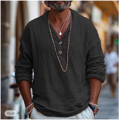 Men's Casual Henley Long Sleeve Shirt