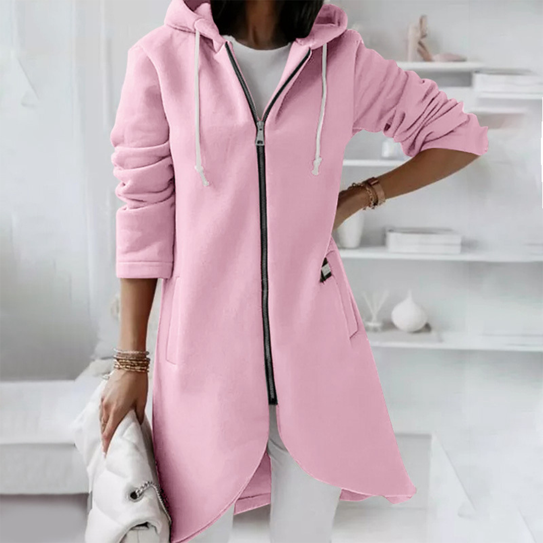 Women's Longline Rounded Hem Zip-Up Hoodie