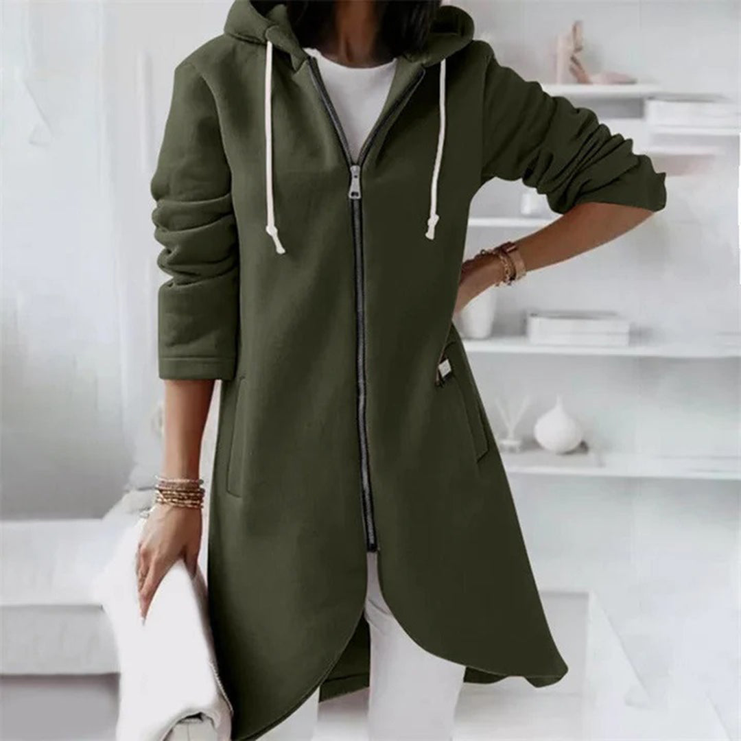 Women's Longline Rounded Hem Zip-Up Hoodie
