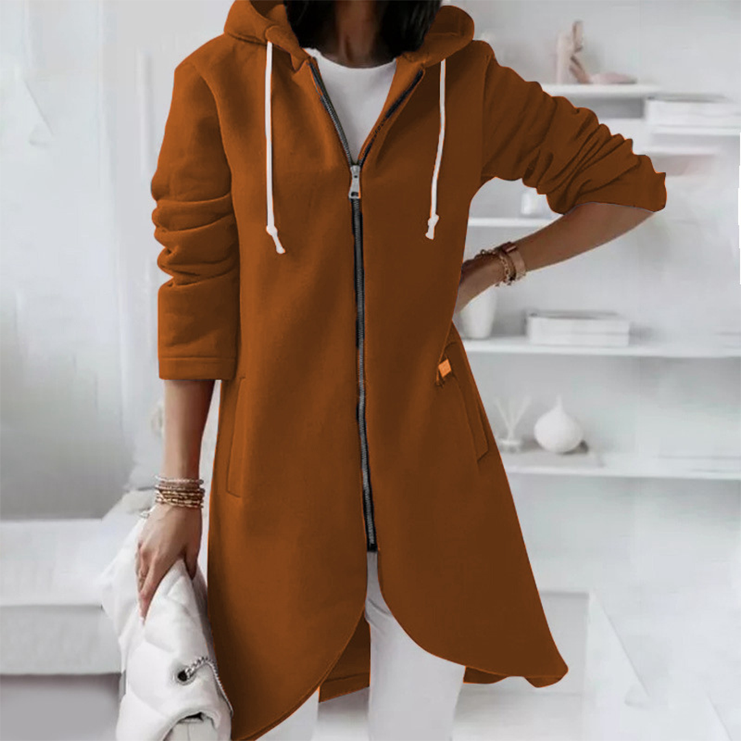 Women's Longline Rounded Hem Zip-Up Hoodie