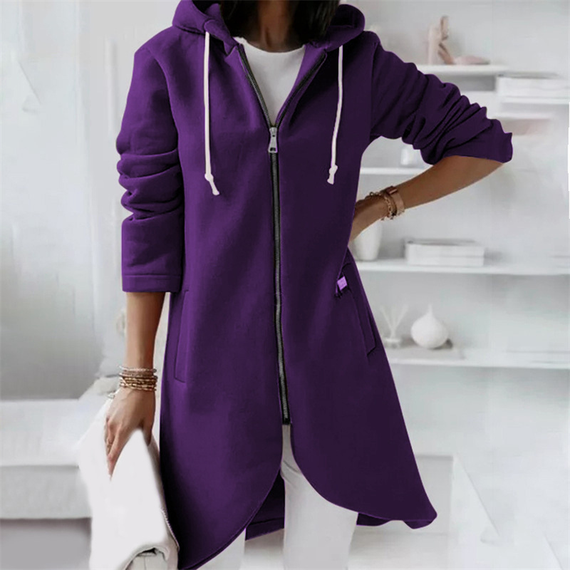 Women's Longline Rounded Hem Zip-Up Hoodie