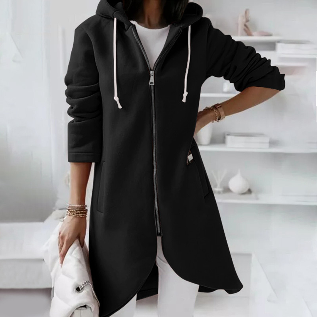 Women's Longline Rounded Hem Zip-Up Hoodie