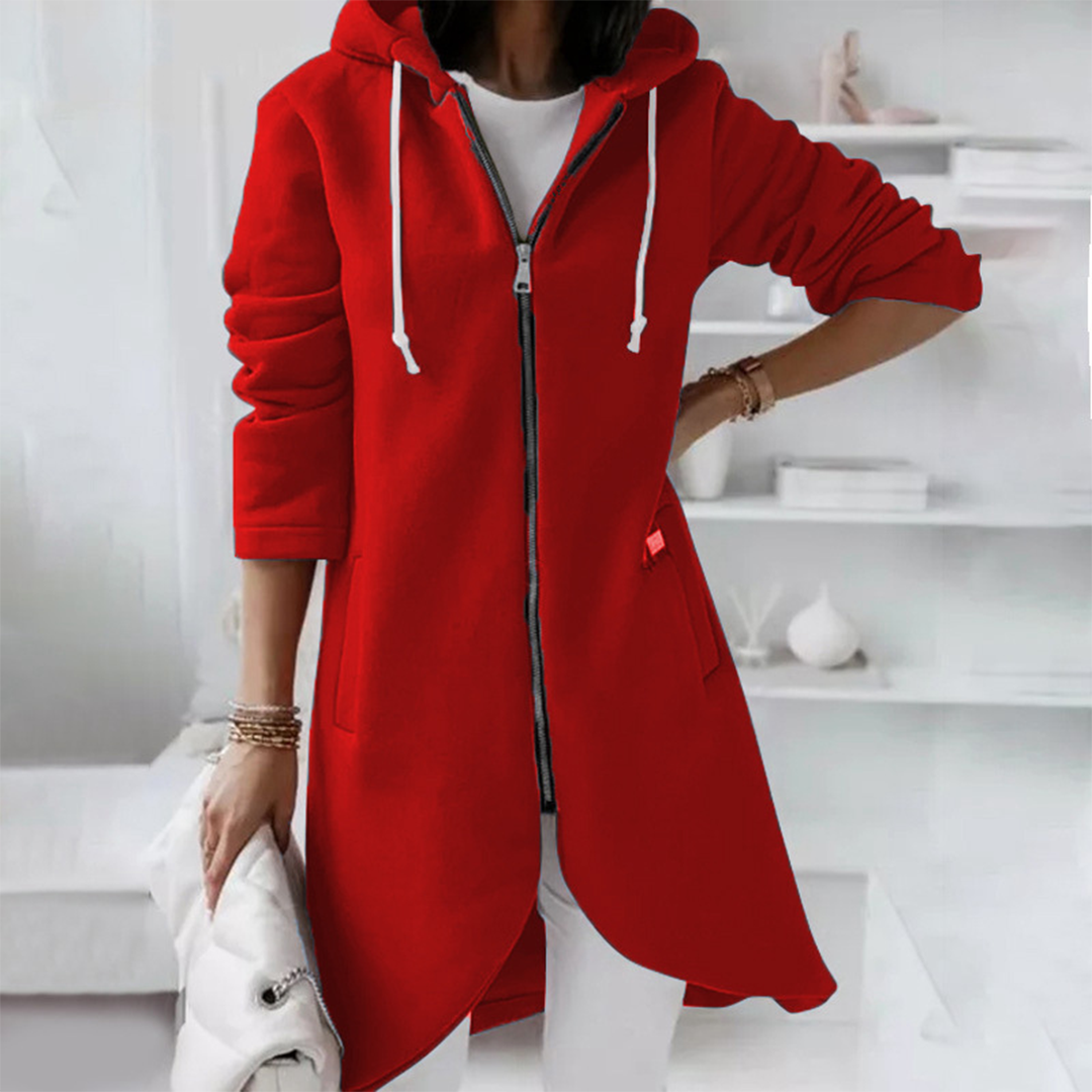 Women's Longline Rounded Hem Zip-Up Hoodie