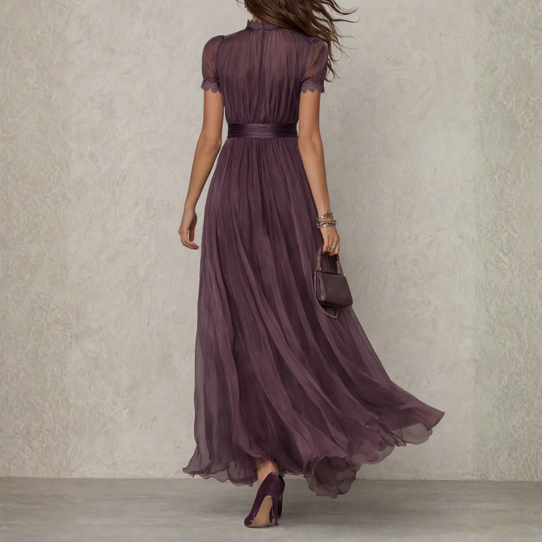 Women’s Flowing Chiffon Maxi Dress with Tie Neck Detail