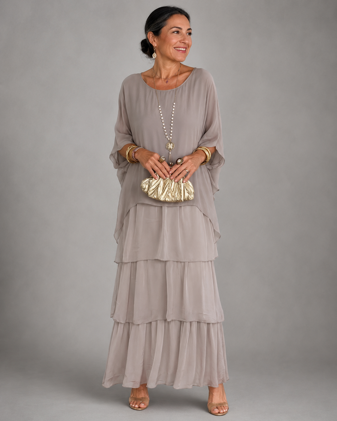 Women's Flowy Ruffle Layer Maxi Dress