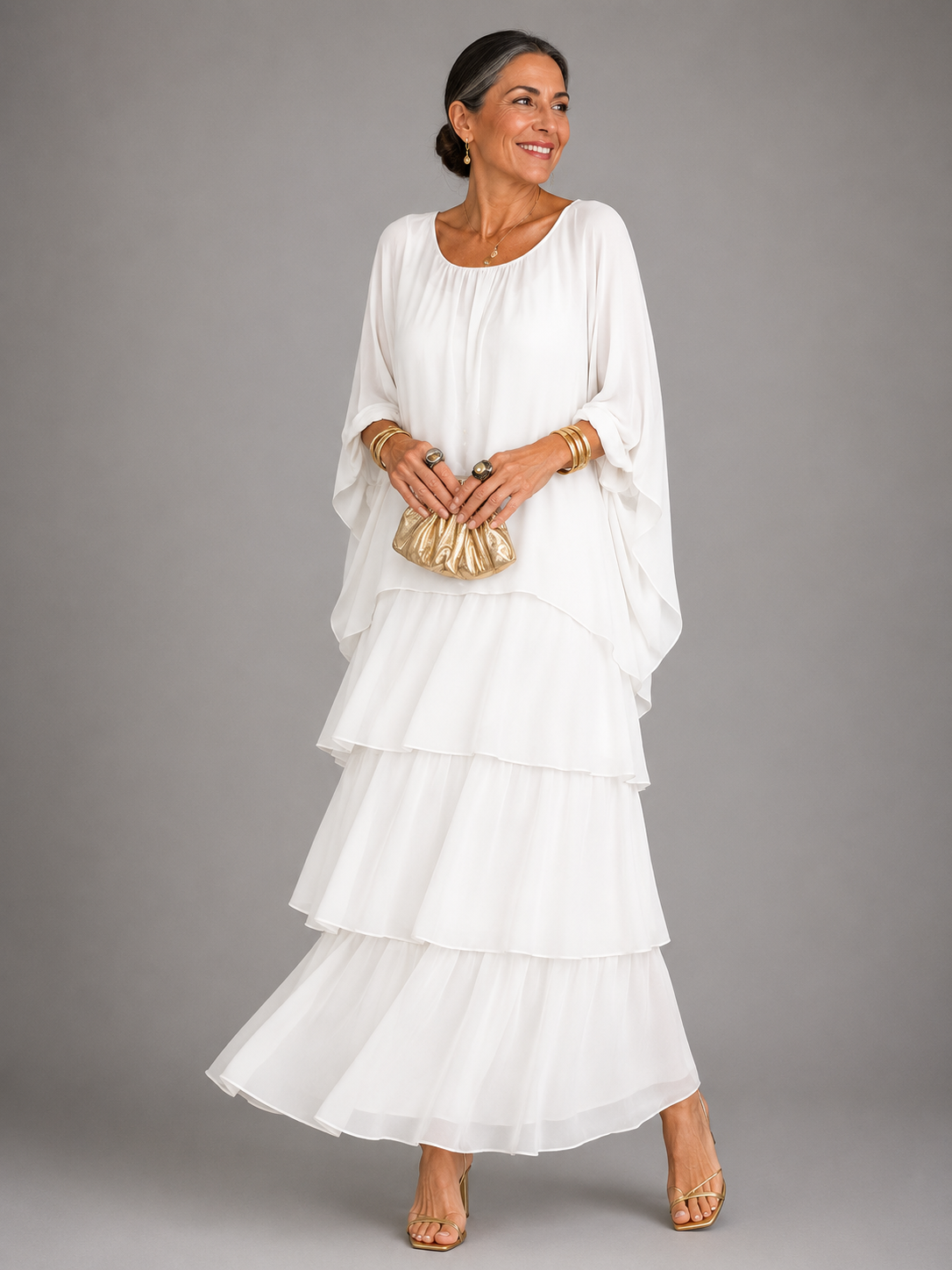 Women's Flowy Ruffle Layer Maxi Dress