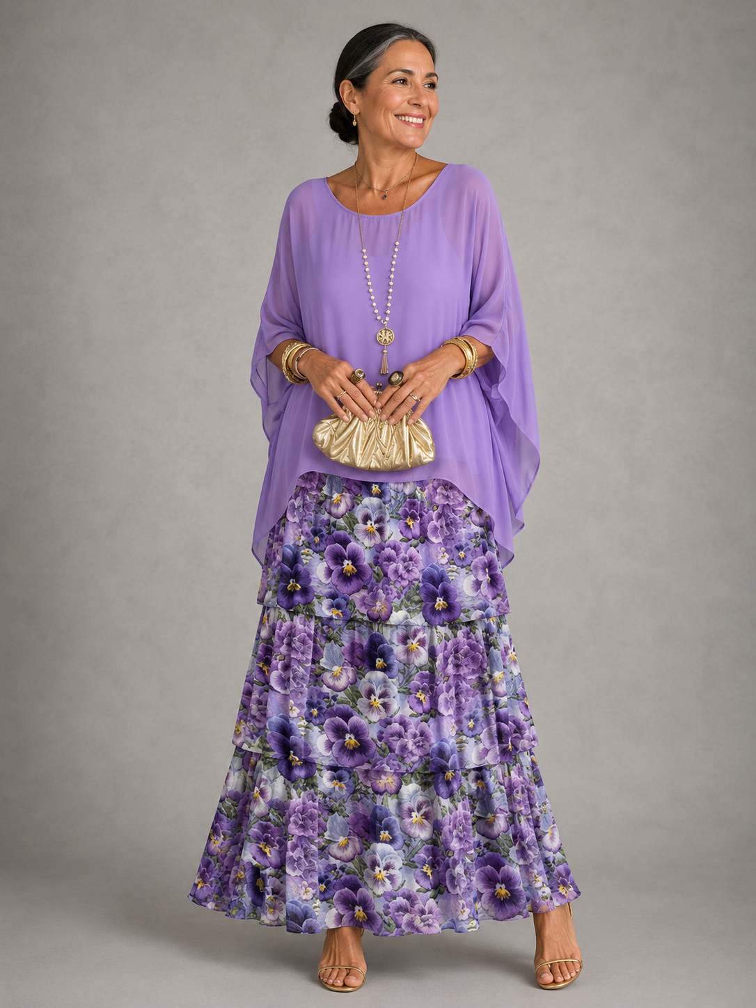 Women's Flowy Ruffle Layer Maxi Dress