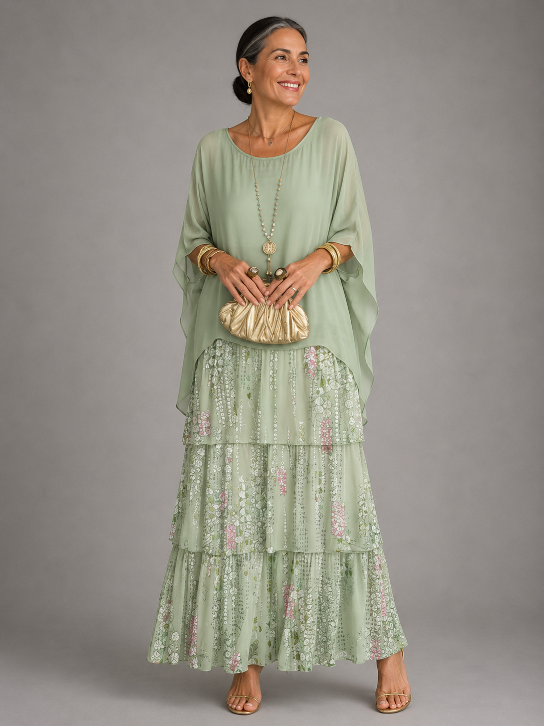 Women's Flowy Ruffle Layer Maxi Dress