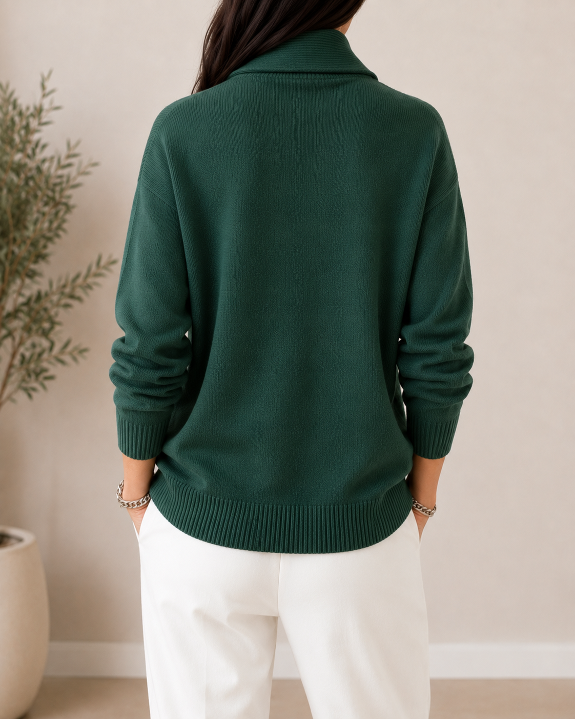 Women's Relaxed V-Neck Shawl Collar Sweater