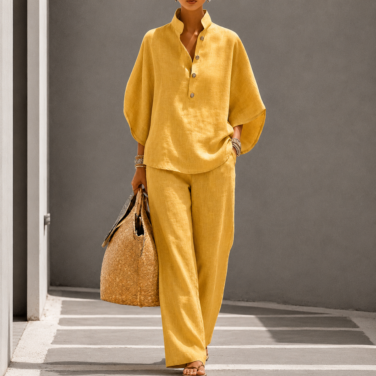 Women's Two-Piece Set with Wide-Leg Trousers