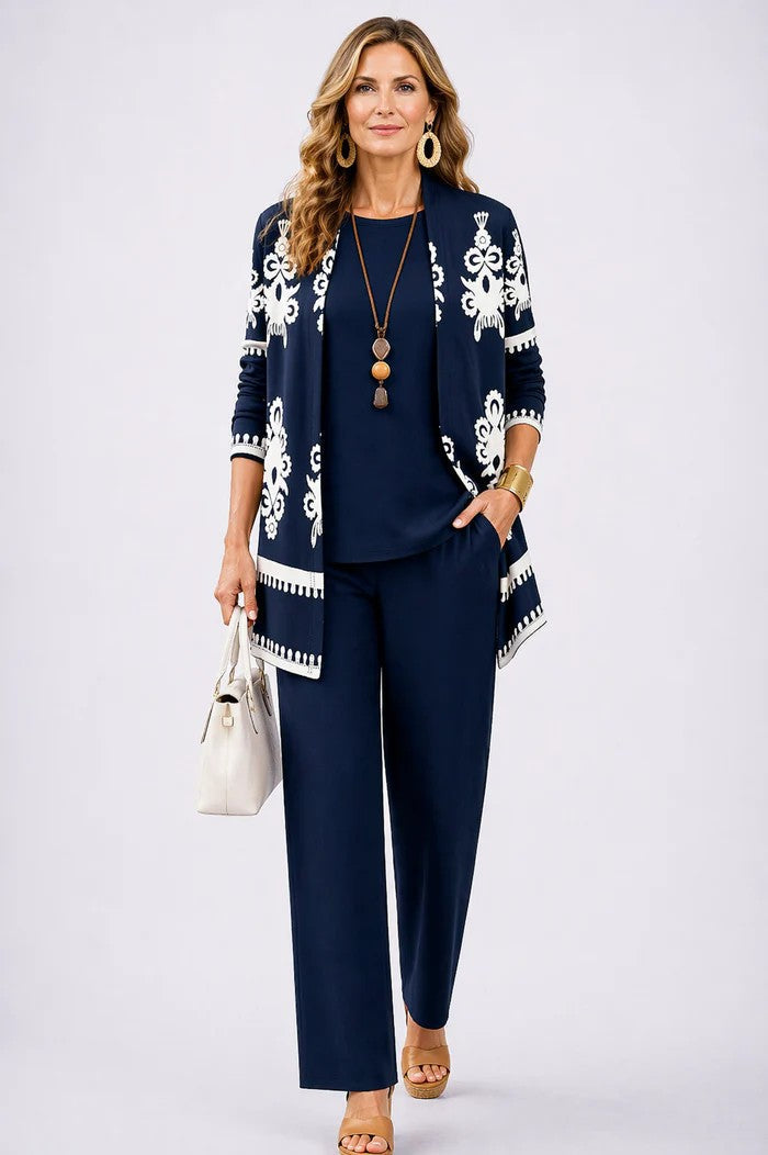 Women's Elegant Printed Co-Ord Three-Piece Set