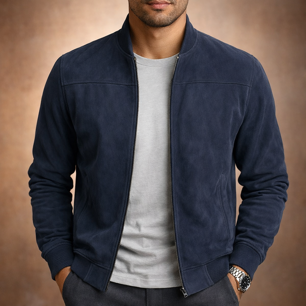 Men’s Suede-Style Casual Zip-Up Bomber Jacket