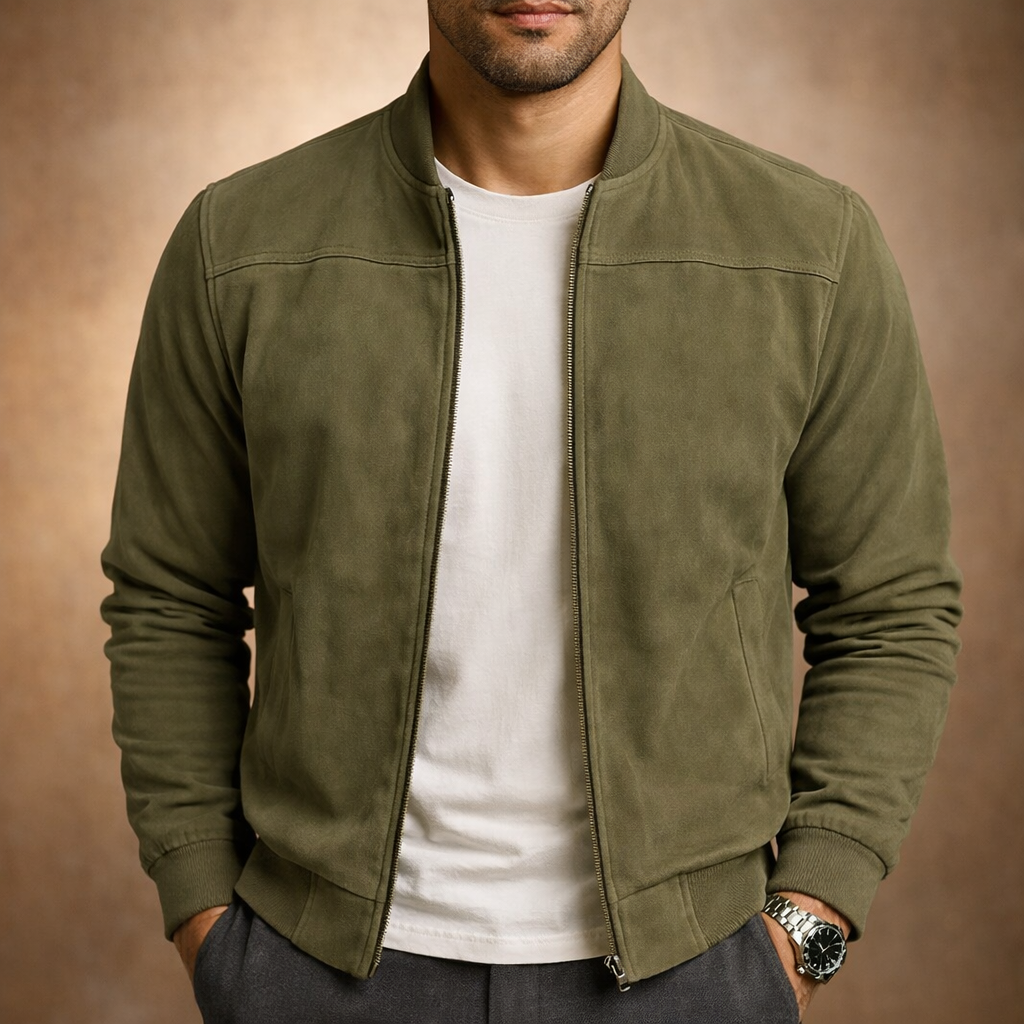 Men’s Suede-Style Casual Zip-Up Bomber Jacket