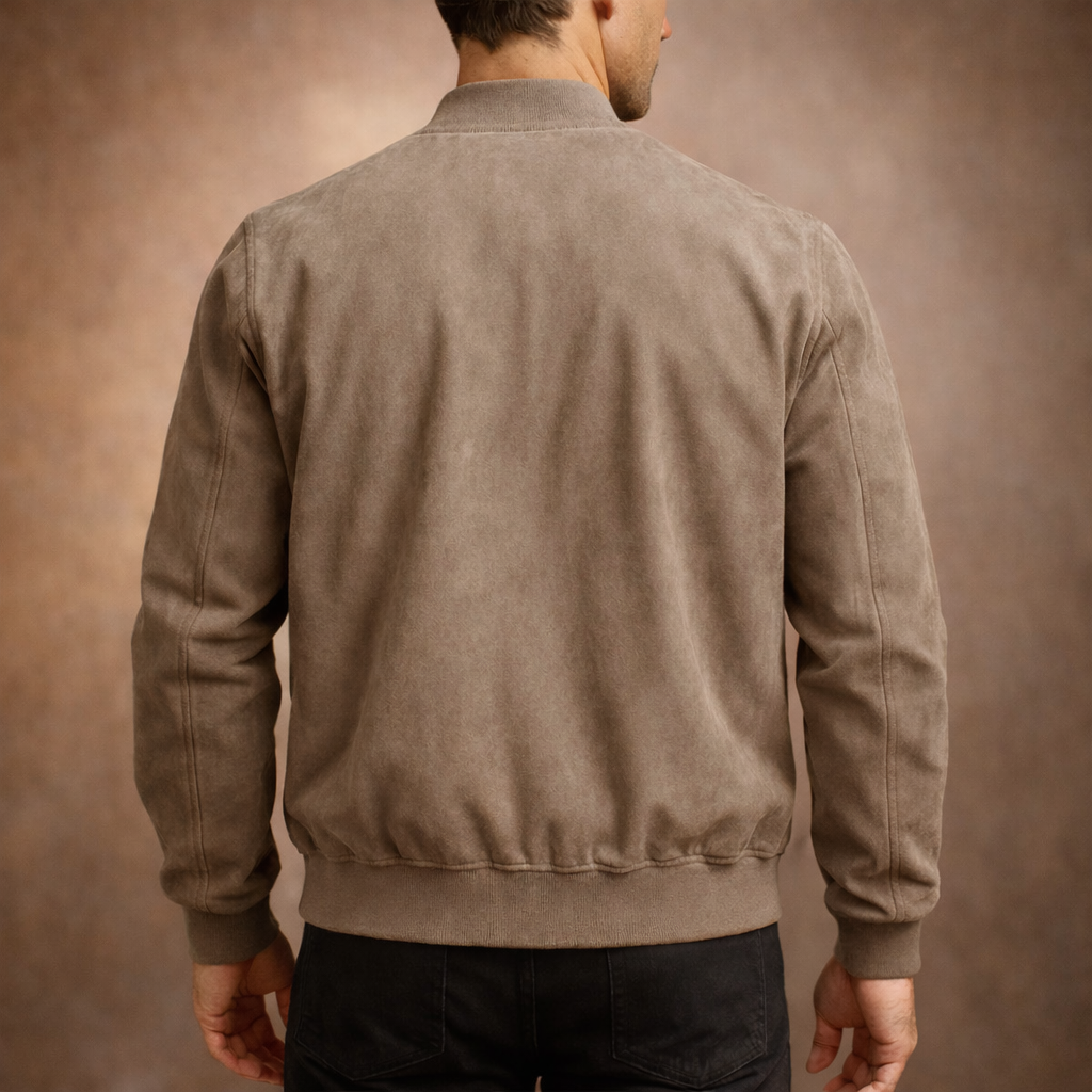 Men’s Suede-Style Casual Zip-Up Bomber Jacket