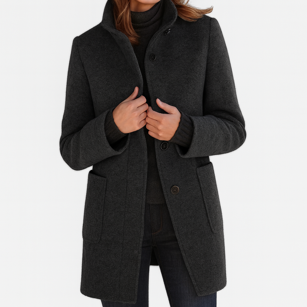 Women’s Button Front Stand Collar Long Coat