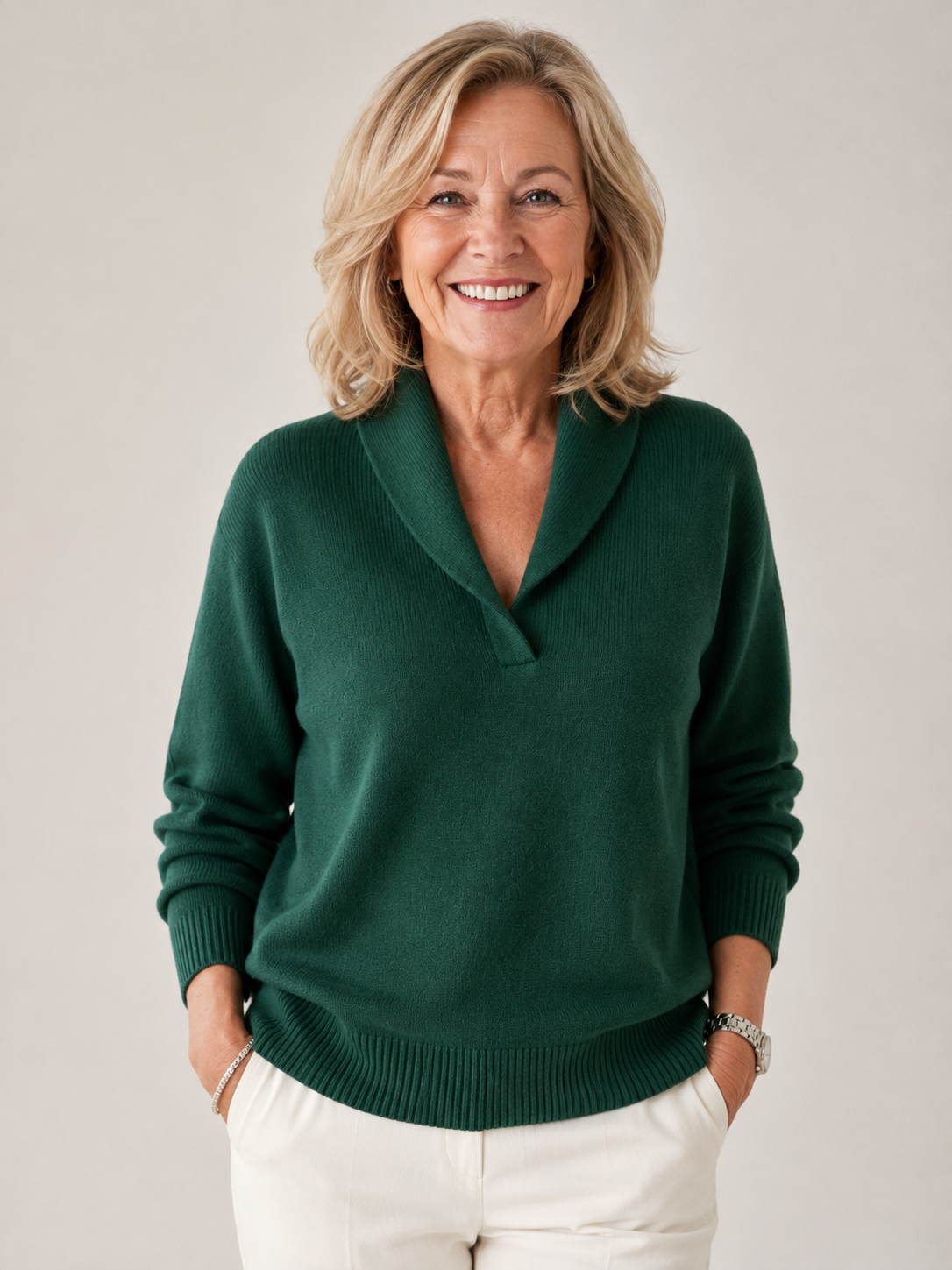 Women's Relaxed V-Neck Shawl Collar Sweater
