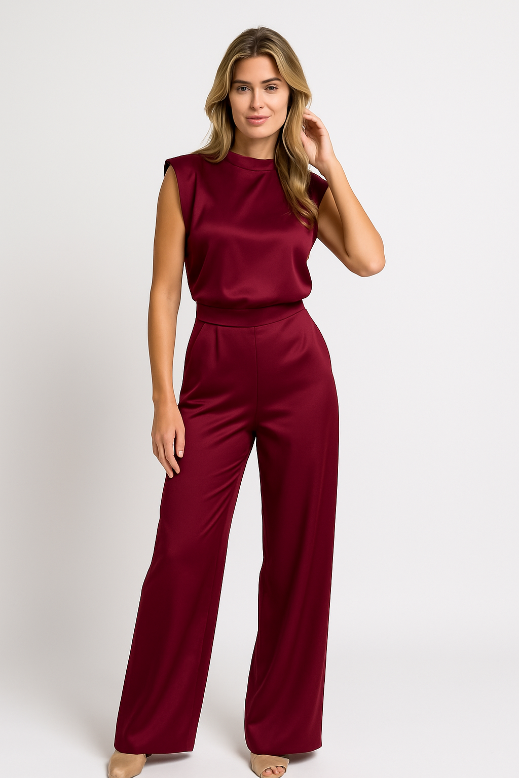Women's Elegant Cap-Sleeve Wide-Leg Jumpsuit