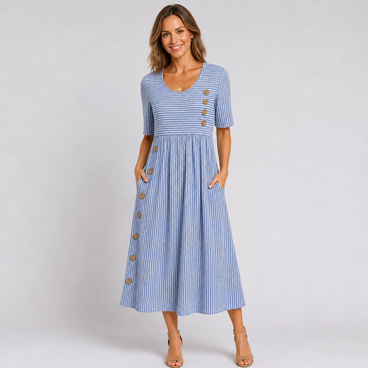 ladies casual midi dresses Women’s Striped Dress with Pockets up style and a Pre-Set Configuration:3pcs Set mermaid wedding dress plus size Two-Piece Midi Mother of