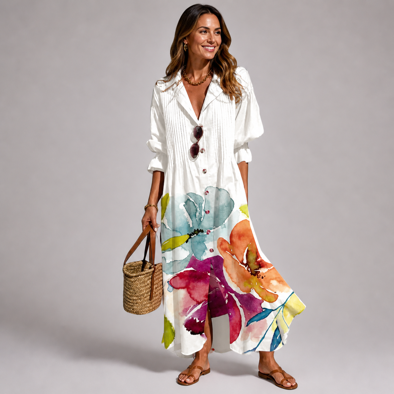 Women's Floral Maxi Dress with Tummy Coverage