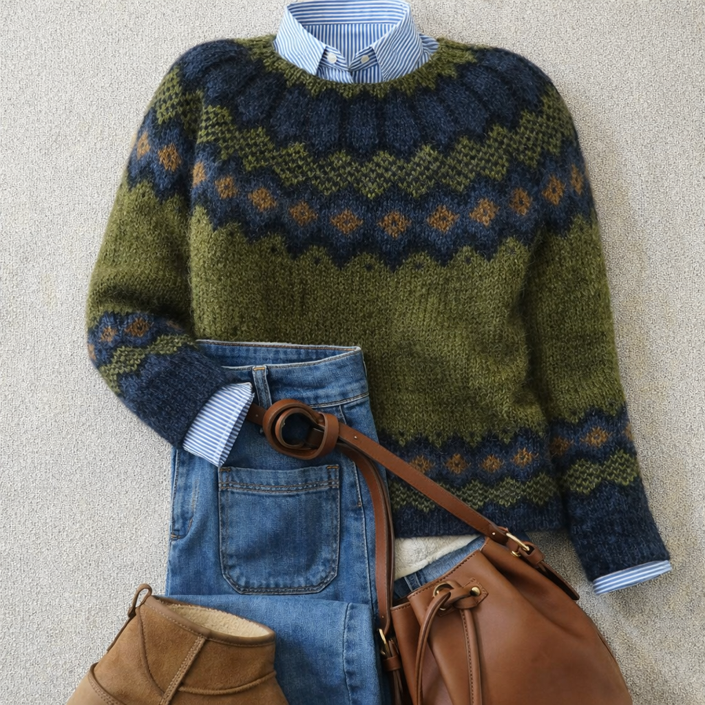 Women's Fair Isle Pattern Crew Neck Knit Sweater
