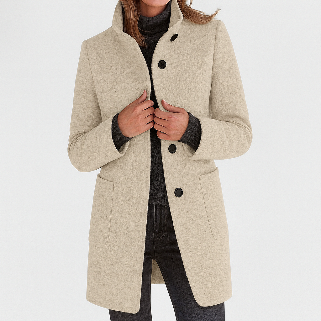 Women’s Button Front Stand Collar Long Coat