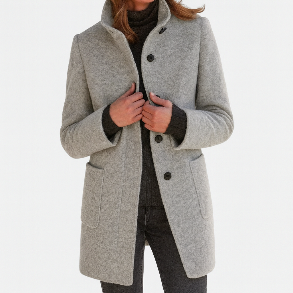 Women’s Button Front Stand Collar Long Coat