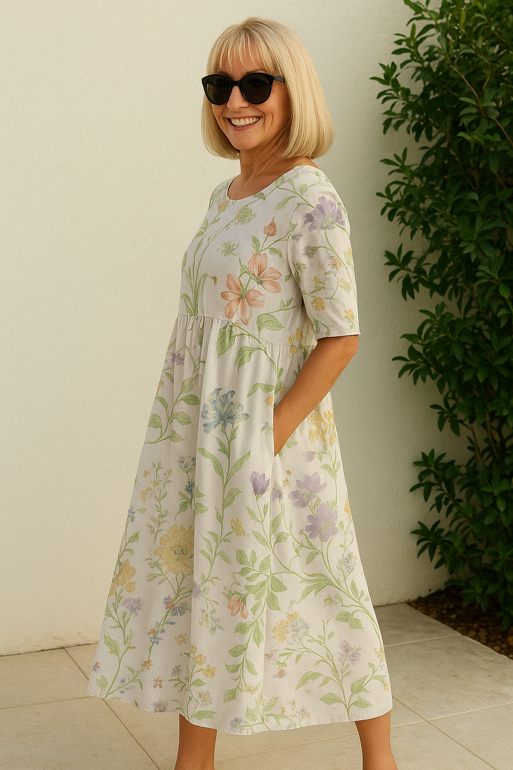 Women's Relaxed Midi Dress with ¾ Sleeves