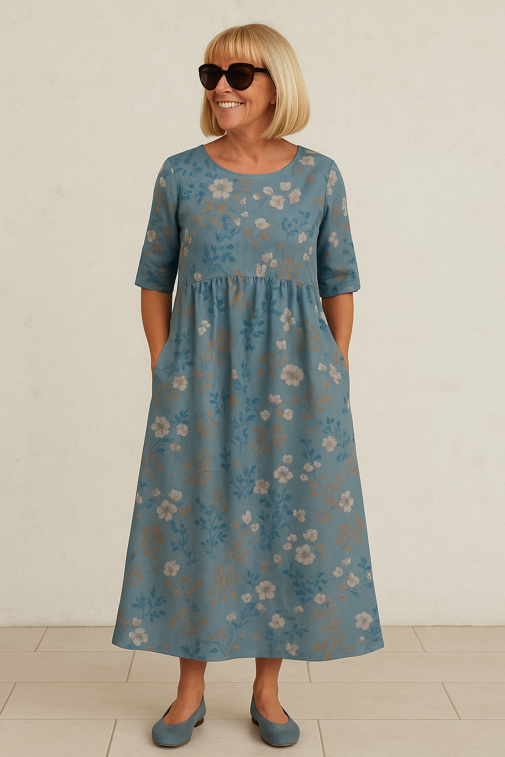 Women's Relaxed Midi Dress with ¾ Sleeves