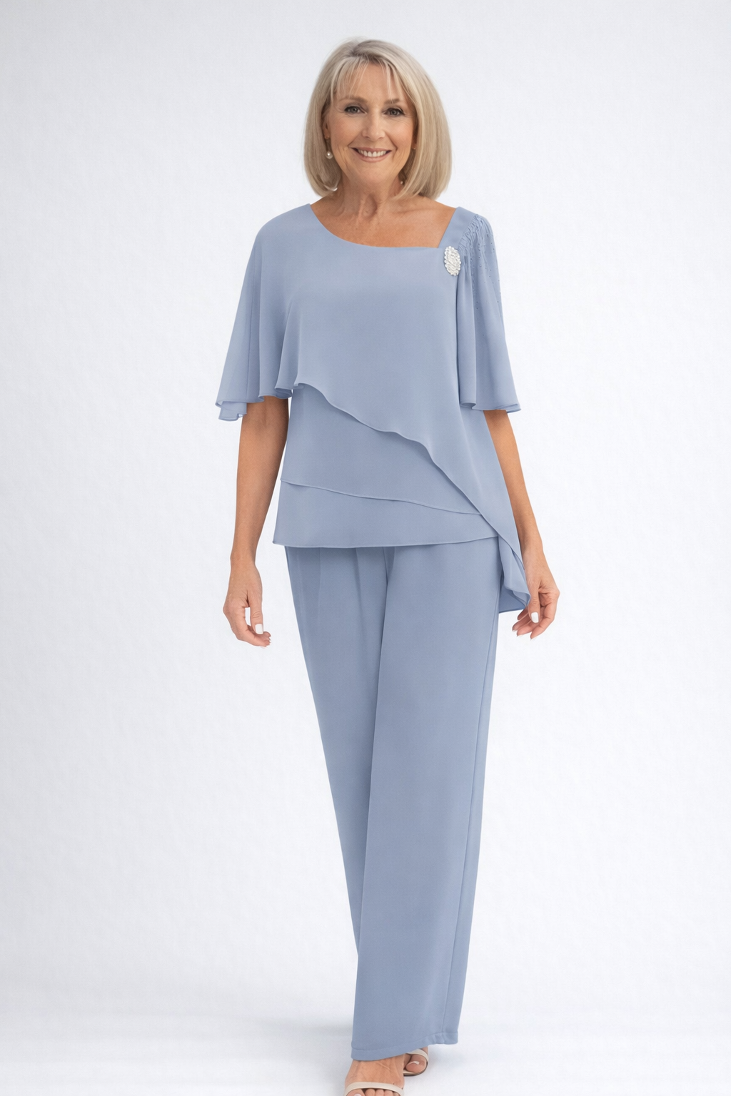 Women's Chiffon Cape Top Trouser Set
