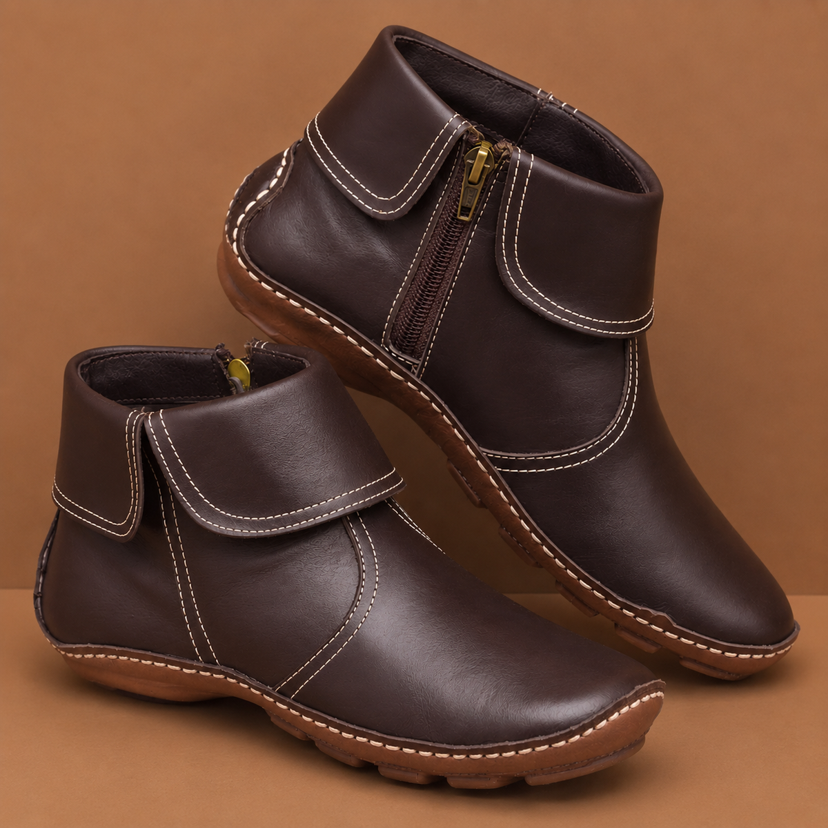 Women’s Casual Leather-Look Zip-Up Ankle Boots